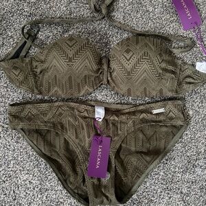 LASCANA Olive Green Geometric Bikini Set